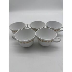 Corelle Living Ware Butterfly Gold Coffee Tea Cups 'C' Handles MINT Set Of 5 VTG